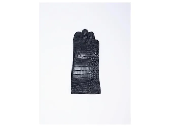 Autre Marque Guantes de cuero de cocodrilo (forro de seda) **raro** Negro 