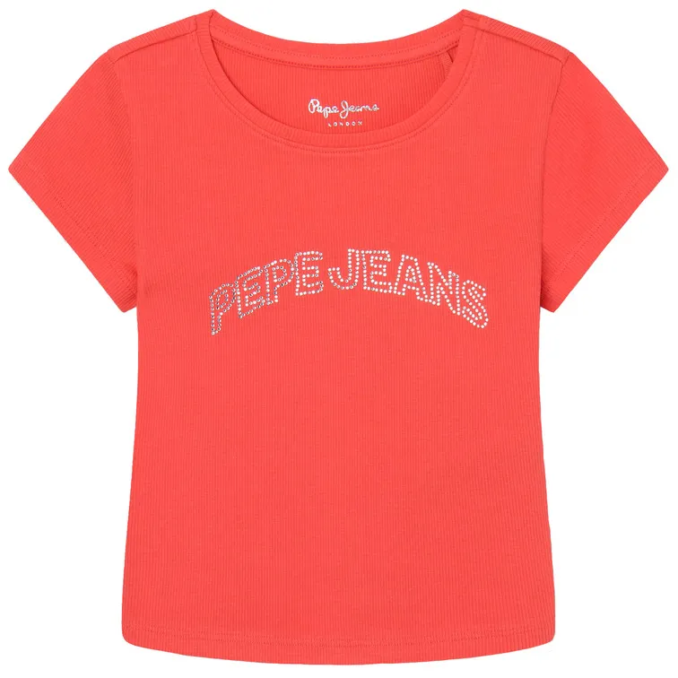 CAMISETA FIT CROPPED LOGO STRASS NIÑA PEPE JEANS