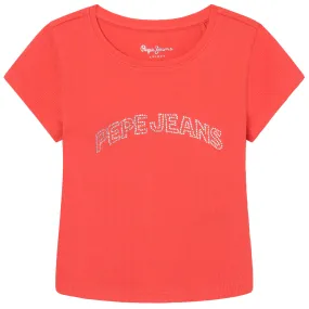 CAMISETA FIT CROPPED LOGO STRASS NIÑA PEPE JEANS