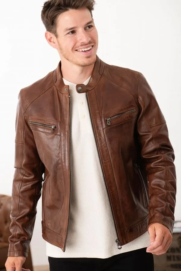 Chaqueta Hombre Daytona Collins Lamb Paolo Dark Cognac