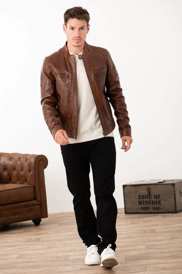 Chaqueta Hombre Daytona Collins Lamb Paolo Dark Cognac