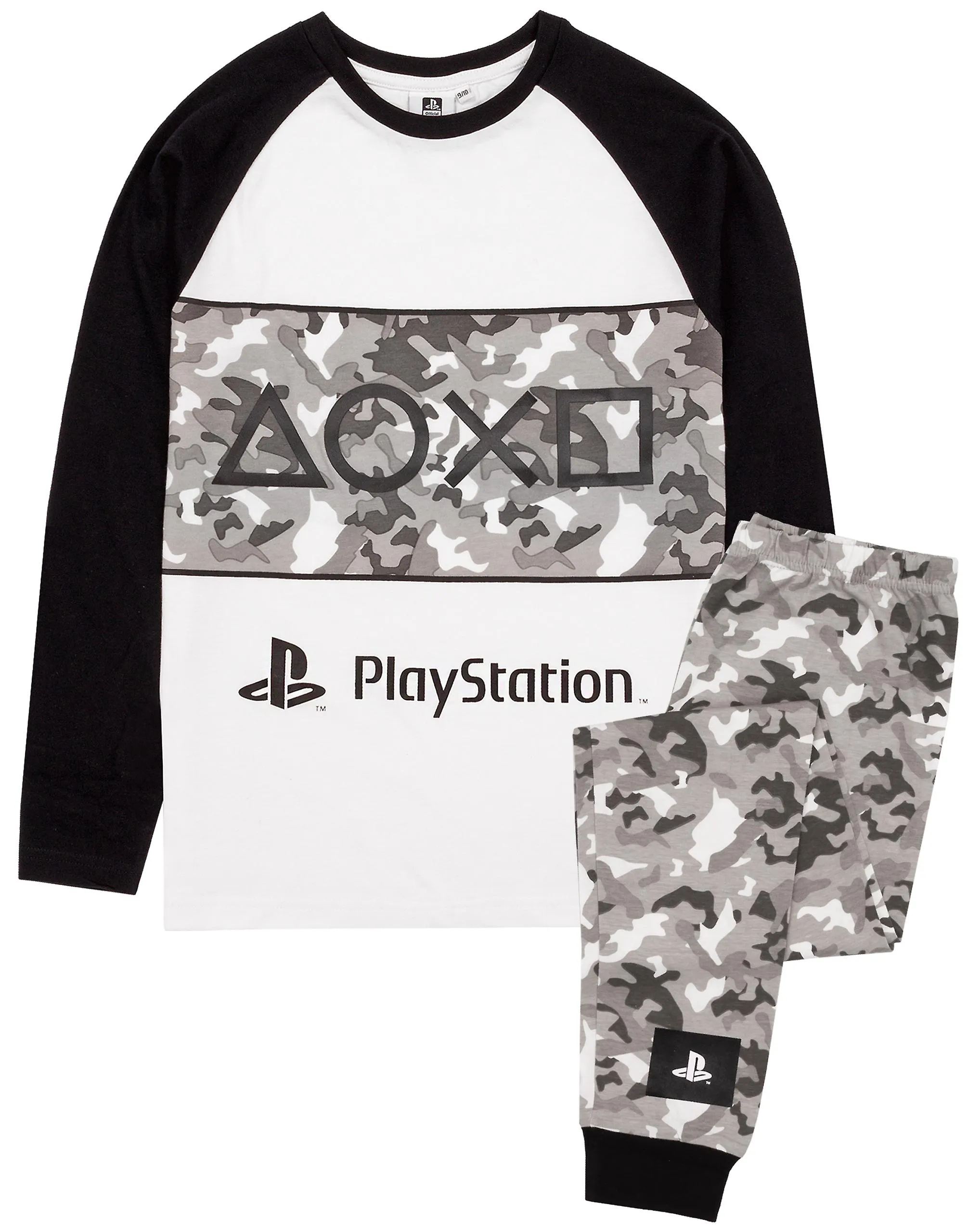 Conjunto de pijama de manga corta y pierna larga para niños PlayStation Boys Estampado de logotipo de camuflaje gris