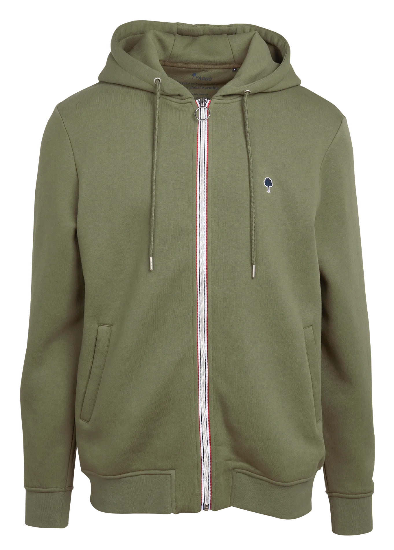 FAGUO MESNIL - Sudadera regular fit de mezcla de algodón orgánico bordada con capucha en caqui