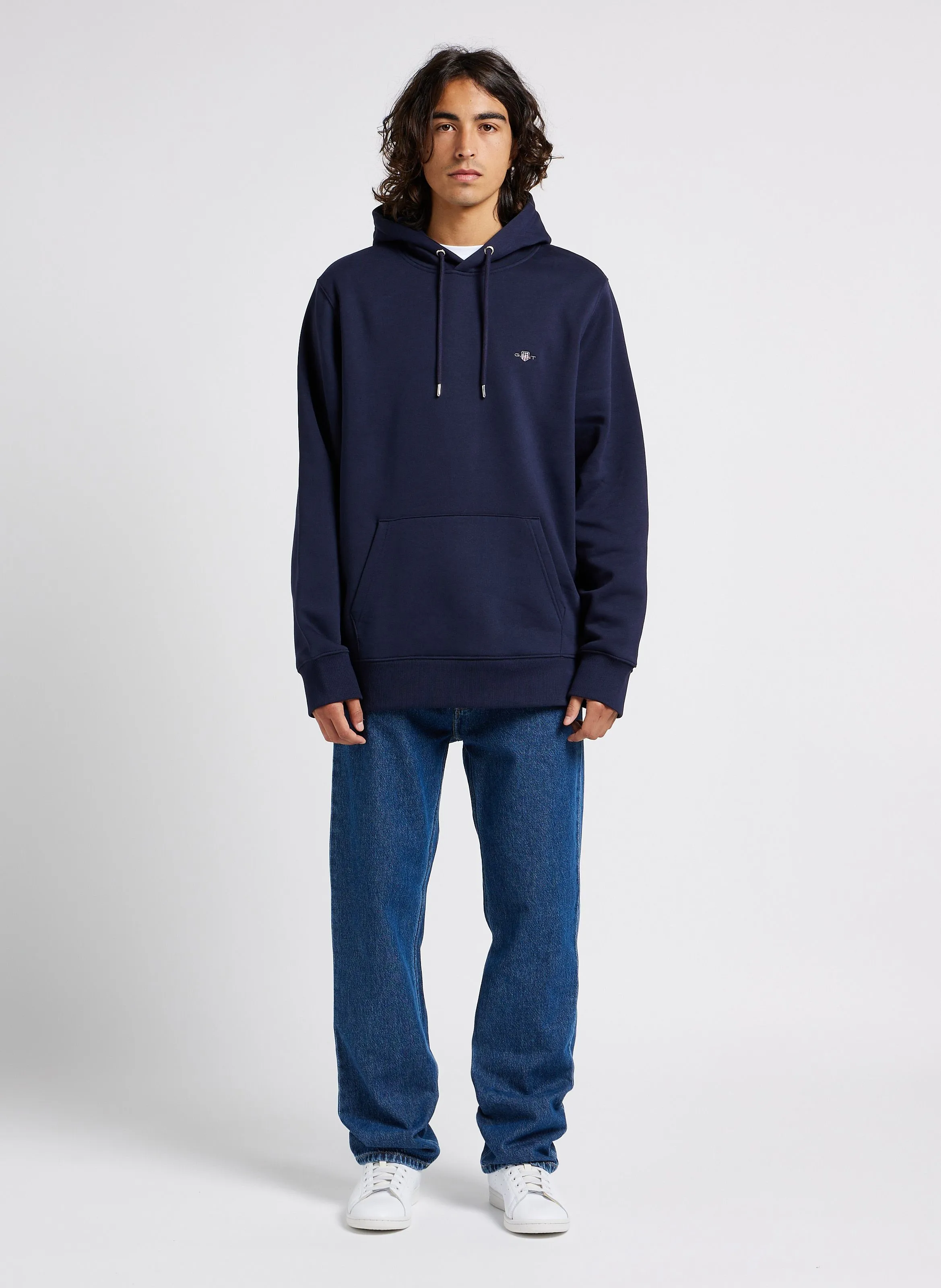 GANT Sudadera regular fit de mezcla de algodón con capucha en azul