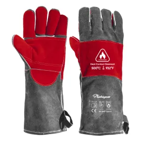 Guantes de cuero para soldar Guantes de cuero para soldar a prueba de calefacción FL-1023 Gris y rojo