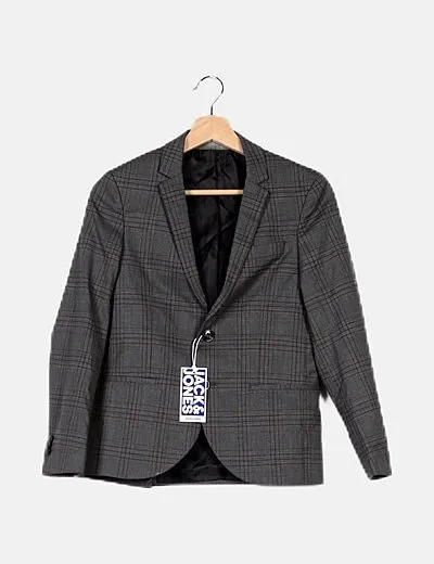 Jack & Jones Blazer gris cuadros bicolor