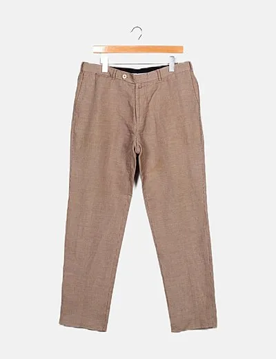 Massimo Dutti Pantalón marrón pata de gallo