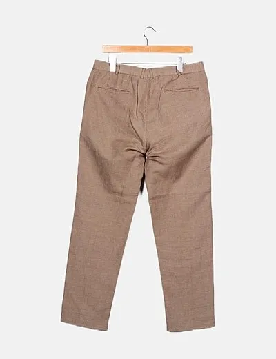 Massimo Dutti Pantalón marrón pata de gallo