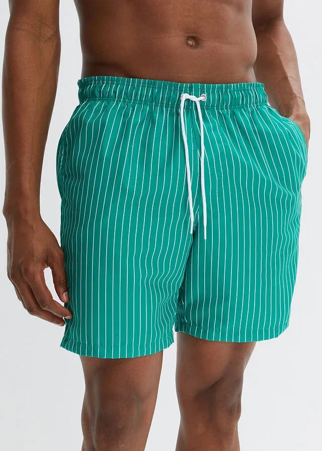 Pantalón corto de playa verde menta-blanco de raya