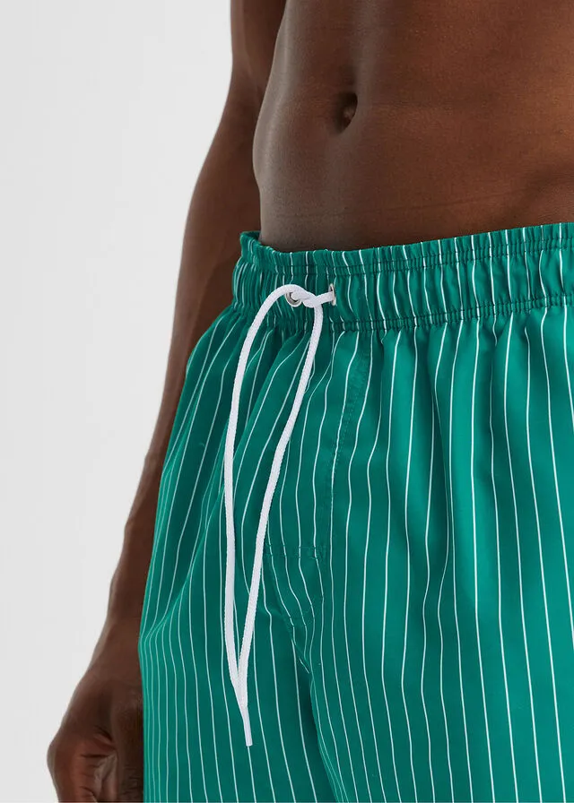 Pantalón corto de playa verde menta-blanco de raya