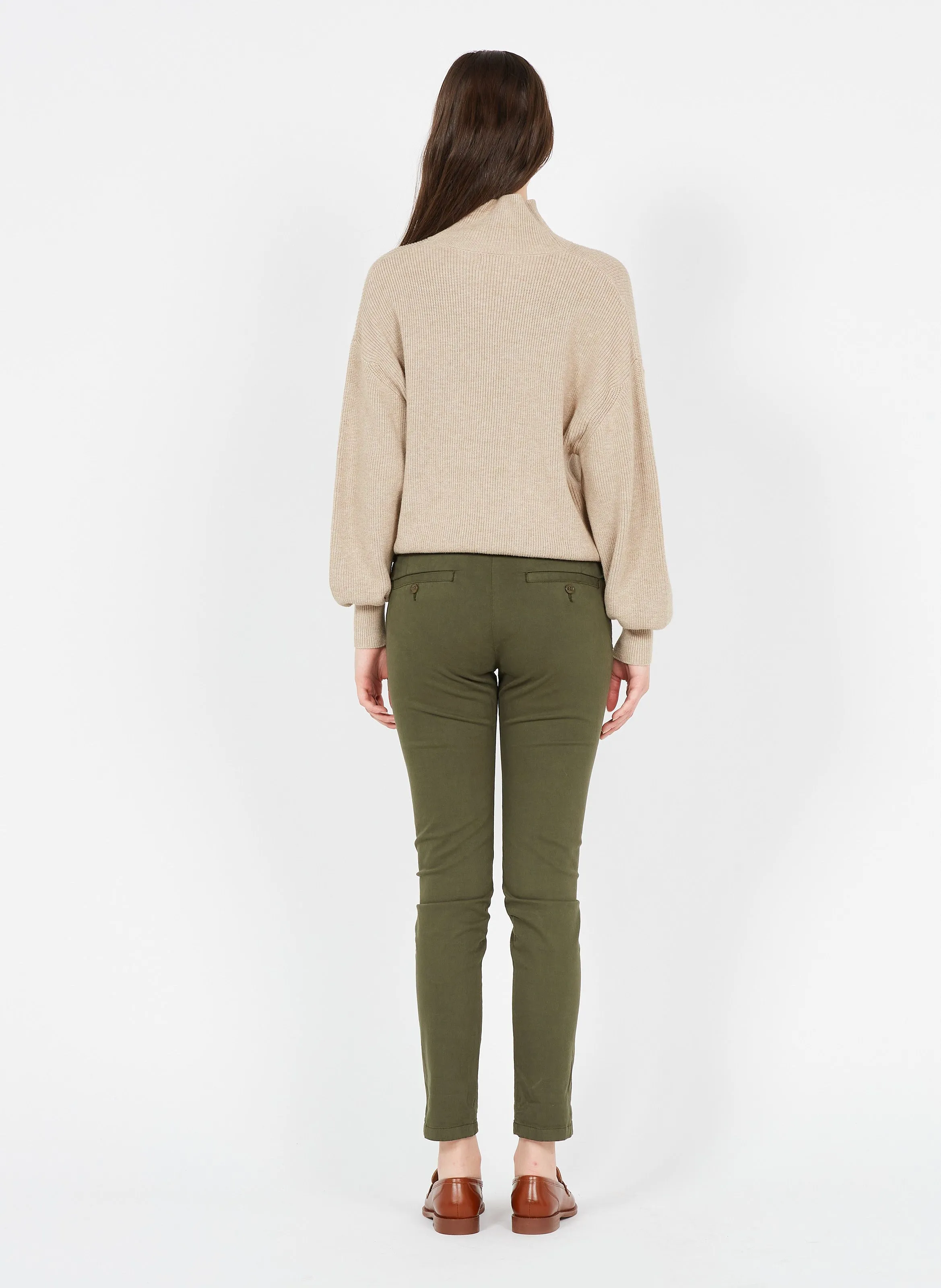 REIKO SANDY 2 BASIC - Pantalón chino de algodón elástico en caqui