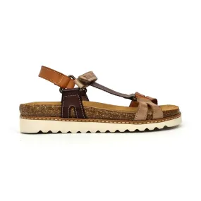 Sandalias Bio Planas Mujer Piel Velcro Plantilla Corcho 1855 Cuero, de Blusandal