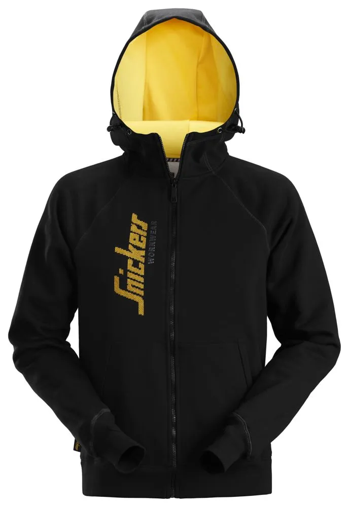 Snickers Logo, sudadera con capucha y cremallera de recorrido completo, negro/amarillo, talla XXL (pecho 52