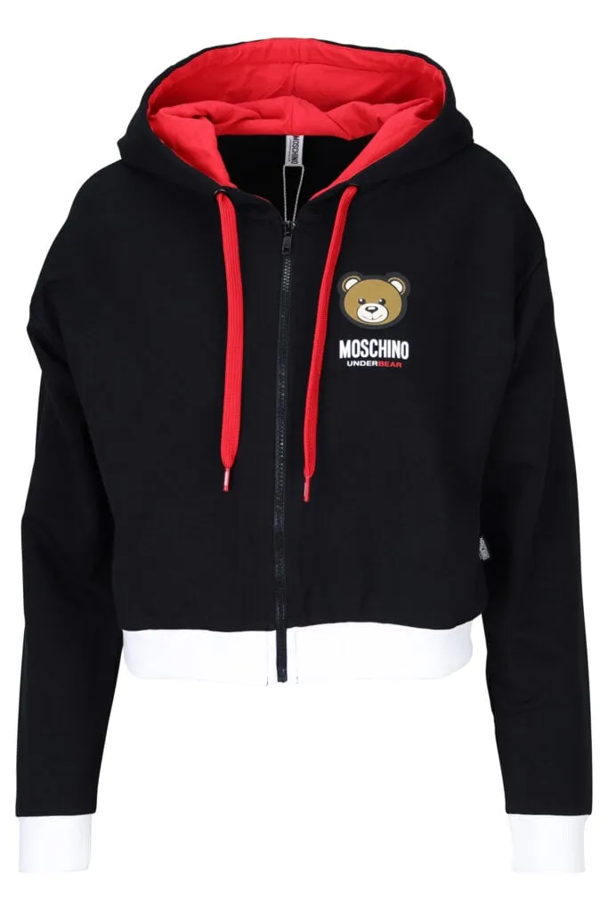 Sudadera negra con rojo con capucha y logo oso 