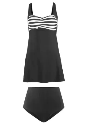 Tankini largo (2 piezas) Negro-blanco