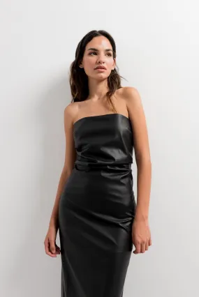 Vestido midi largo efecto piel para mujer color negro escote recto