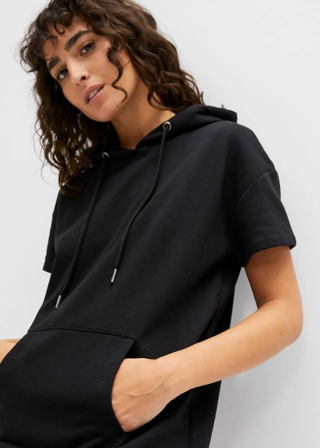 Vestido tipo sudadera con manga corta Negro