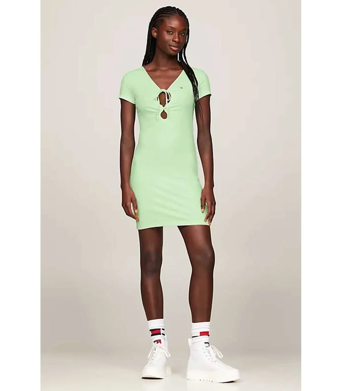 Vestido Tommy Jeans Tie Gathering Rib Verde