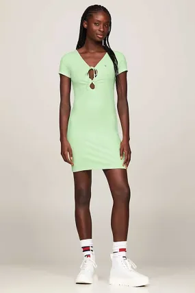 Vestido Tommy Jeans Tie Gathering Rib Verde