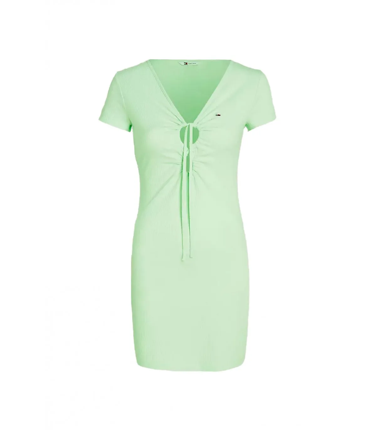 Vestido Tommy Jeans Tie Gathering Rib Verde